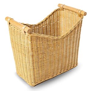 the basket lady narrow wicker magazine basket, large, 14 in l x 7.5 in w x 12 in h, sandstone