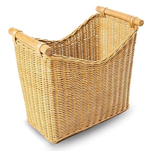 The Basket Lady Narrow Wicker Magazine Basket, Large, 14 in L x 7.5 in W x 12 in H, Sandstone