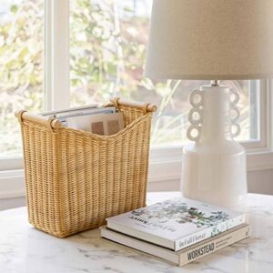 The Basket Lady Narrow Wicker Magazine Basket, Large, 14 in L x 7.5 in W x 12 in H, Sandstone