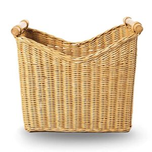 The Basket Lady Narrow Wicker Magazine Basket, Large, 14 in L x 7.5 in W x 12 in H, Sandstone