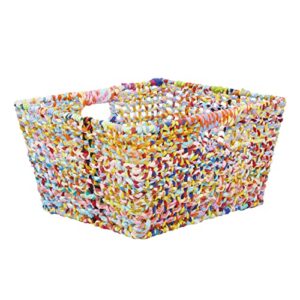 cosmoliving by cosmopolitan cotton rectangle storage basket with handles, 19" x 16" x 10", multi colored