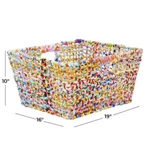 CosmoLiving by Cosmopolitan Cotton Rectangle Storage Basket with Handles, 19" x 16" x 10", Multi Colored