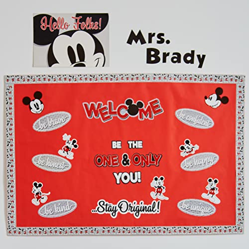 Eureka 845665 Disney Retro Mickey Mouse Poses Decorative Classroom and Bulletin Board Trim for Teachers, 2.25" Wide with 37 Feet Total, Multicolor, 12 Strips