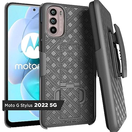 Rome Tech Belt Clip Phone Case for Moto G Stylus 2022 5G - Heavy Duty Shell Holster Combo - Rugged Cover with Kickstand Compatible with Motorola G Stylus 2022 5G - Black