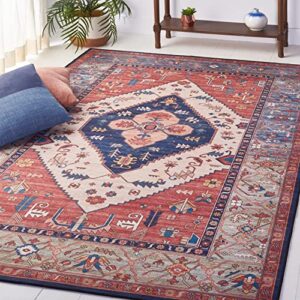 safavieh tucson collection area rug - 5' x 8', rust & blue, traditional persian design, non-shedding machine washable & slip resistant ideal for high traffic areas in living room, bedroom (tsn153p)