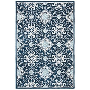 safavieh roslyn collection accent rug - 2' x 3', navy & light blue, handmade floral wool, ideal for high traffic areas in entryway, living room, bedroom (ros603n)