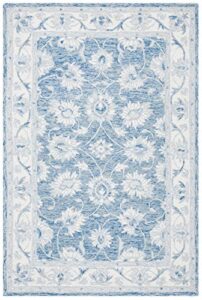 safavieh micro-loop collection accent rug - 2' x 3', blue & ivory, handmade wool, ideal for high traffic areas in entryway, living room, bedroom (mlp536m)