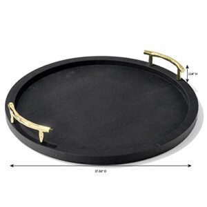 American Atelier Round Serving Tray- Large Decorative Platter w/Carry Handles in Gorgeous Leatherette Finish Perfect for Food, Drinks, Ottoman or Centerpiece, Gray/Green, 1630071, 17''