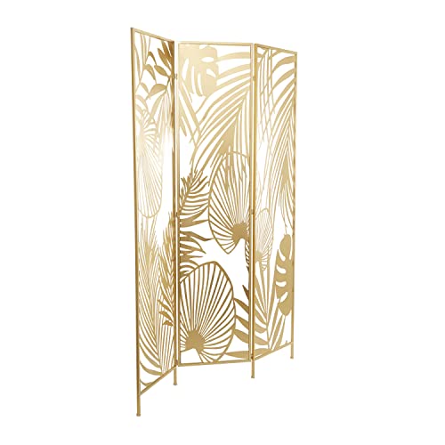 Deco 79 Metal Rectangle Room Divider Screen with Palm Leaf Patterns, 48" x 1" x 71", Gold