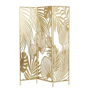 Deco 79 Metal Rectangle Room Divider Screen with Palm Leaf Patterns, 48" x 1" x 71", Gold