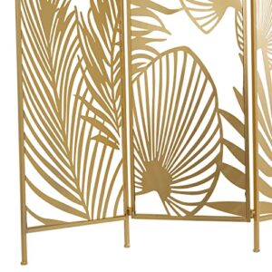 Deco 79 Metal Rectangle Room Divider Screen with Palm Leaf Patterns, 48" x 1" x 71", Gold