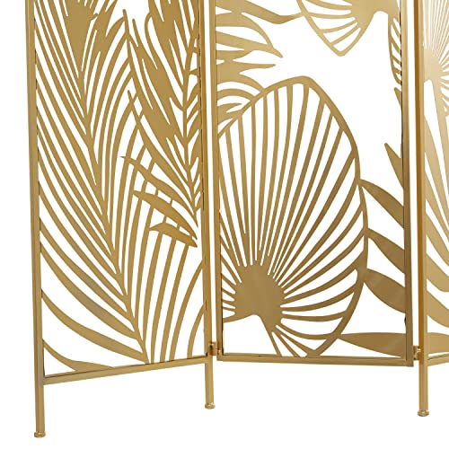 Deco 79 Metal Rectangle Room Divider Screen with Palm Leaf Patterns, 48" x 1" x 71", Gold