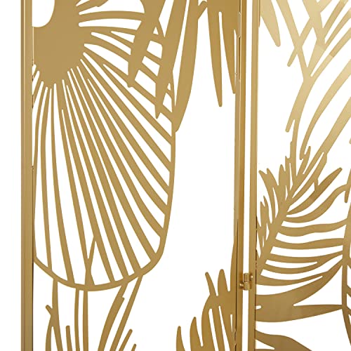 Deco 79 Metal Rectangle Room Divider Screen with Palm Leaf Patterns, 48" x 1" x 71", Gold