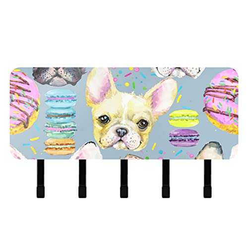 Sinestour French Bulldog Key Holder for Wall Key Hanger with 5 Key Hooks Key Rack Organizer Key and Mail Holder for Wall Decorative Entryway Hallway Kitchen Farmhouse Apartment