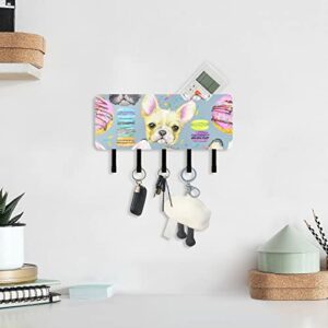 Sinestour French Bulldog Key Holder for Wall Key Hanger with 5 Key Hooks Key Rack Organizer Key and Mail Holder for Wall Decorative Entryway Hallway Kitchen Farmhouse Apartment