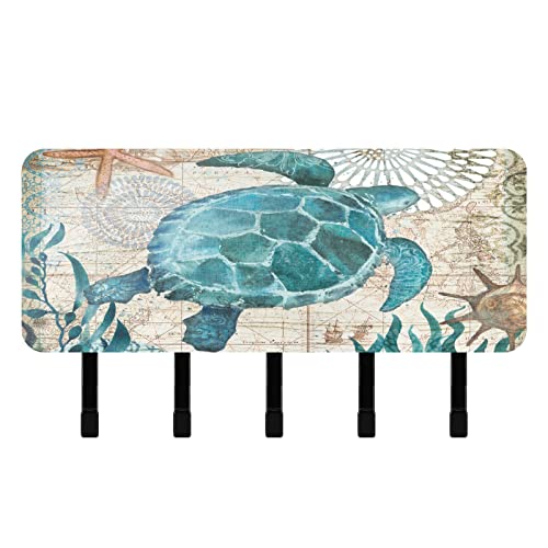 Sinestour Sea Animal Turtle Key Holder for Wall Key Hanger with 5 Key Hooks Key Rack Organizer Key and Mail Holder for Wall Decorative Entryway Farmhouse Mudroom Hallway Kitchen Office