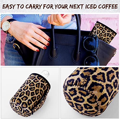 Abeillo 3 Pack Reusable Iced Coffee Sleeves 16-32oz Insulator Sleeves with Handle for Cold Drinks Beverages Drink Sleeve Holder for Popular Brands Coffee Cup (Leopard)