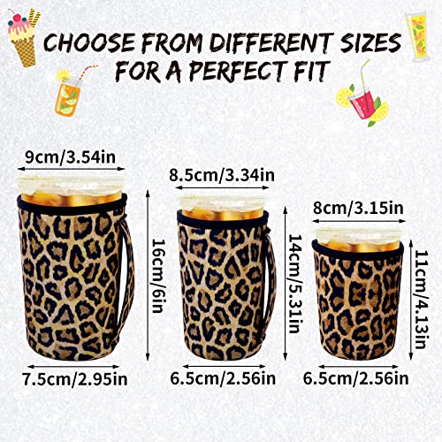 Abeillo 3 Pack Reusable Iced Coffee Sleeves 16-32oz Insulator Sleeves with Handle for Cold Drinks Beverages Drink Sleeve Holder for Popular Brands Coffee Cup (Leopard)