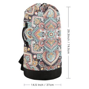 MNSRUU Washable Laundry Bag Backpack Large Dirty Clothes Bag with Adjustable Shoulder Strap Handles, Indian Floral Paisley Extra Laundry Heavy Duty Drawstring Bag for Travel College Grey Camping