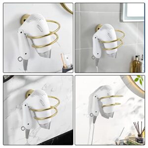 Hair Dryer Holder YUESIMATE Hairdryer Hanging Rack Blower Dryer Holder Bathroom or Bedroom Hair Dryer Organizer Wall Mounted Stainless Steel, 4.33 Inches, Gold