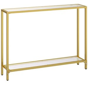 hoobro 39.4" gold console table, tempered glass sofa table, narrow entryway table, metal frame, modern style, hallway, living room, gd04xg01