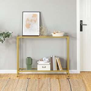 HOOBRO 39.4" Gold Console Table, Tempered Glass Sofa Table, Narrow Entryway Table, Metal Frame, Modern Style, Hallway, Living Room, GD04XG01