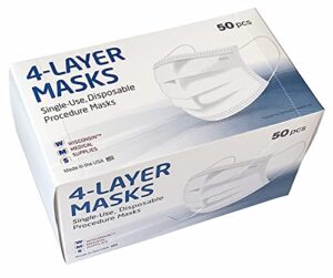 wms 4-layer face masks, wisconsin medical supplies, made in usa, 1 pack (50 masks) white