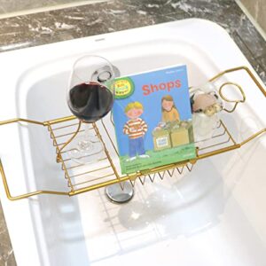 BDL Bathtub Caddy Tray Expandable Bath Tub Tray Table with Wine Holder, Free Soap Dish and Laptop Reading Rack, Bathtub Tray for Home（Bronze）