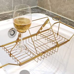 BDL Bathtub Caddy Tray Expandable Bath Tub Tray Table with Wine Holder, Free Soap Dish and Laptop Reading Rack, Bathtub Tray for Home（Bronze）