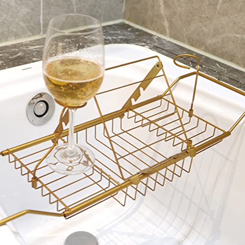 BDL Bathtub Caddy Tray Expandable Bath Tub Tray Table with Wine Holder, Free Soap Dish and Laptop Reading Rack, Bathtub Tray for Home（Bronze）