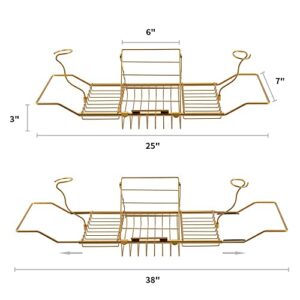 BDL Bathtub Caddy Tray Expandable Bath Tub Tray Table with Wine Holder, Free Soap Dish and Laptop Reading Rack, Bathtub Tray for Home（Bronze）