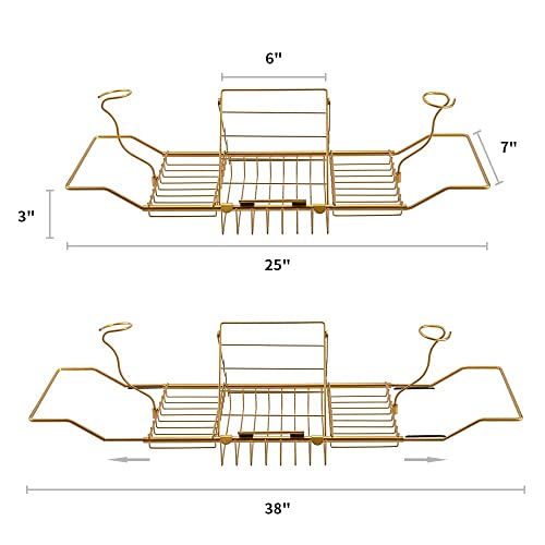 BDL Bathtub Caddy Tray Expandable Bath Tub Tray Table with Wine Holder, Free Soap Dish and Laptop Reading Rack, Bathtub Tray for Home（Bronze）