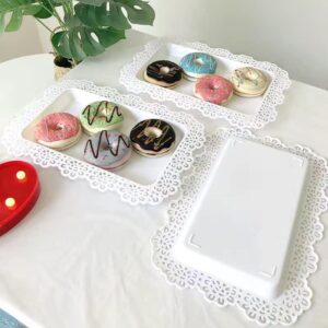 Set of 4 Dessert Stand Set, 3 Tiers White Plastic Cupcake Stand Holder & Rectangle Plastic Party Serving Trays/Platters for Wedding Birthday Baby Shower Tea Party Buffet (Round+Rectangular Type A)