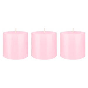 mega candles 3 pcs unscented pink round pillar candle, hand poured premium wax candles 3 inch x 3 inch, home décor, wedding receptions, baby showers, birthdays, celebrations, party favors & more