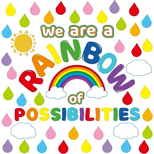 We are A Rainbow of Possibilities Bulletin Board Set Motivational Rainbow Cutouts Inspirational Back to School Classroom Decoration 64Pcs