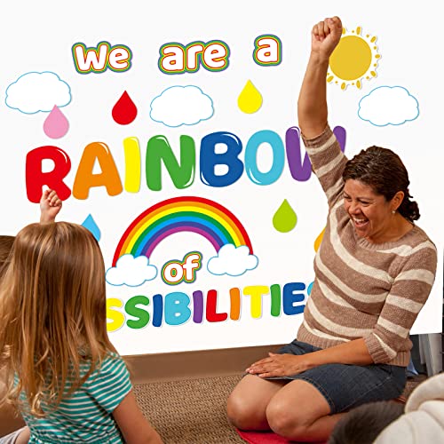 We are A Rainbow of Possibilities Bulletin Board Set Motivational Rainbow Cutouts Inspirational Back to School Classroom Decoration 64Pcs