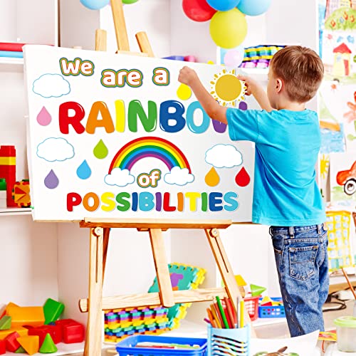 We are A Rainbow of Possibilities Bulletin Board Set Motivational Rainbow Cutouts Inspirational Back to School Classroom Decoration 64Pcs