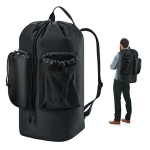 laundry backpack bag large heavy duty laundry hamper with shoulder straps dirty clothes bag for college, travel, laundromat - black