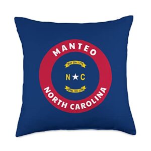 manteo nc north carolina vacation souvenirs manteo north carolina nc flag badge roundlet souvenir throw pillow, 18x18, multicolor