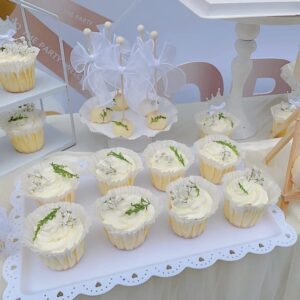 Set of 4 Dessert Stand Set, 3 Tiers White Plastic Cupcake Stand Holder & Rectangle Plastic Party Serving Trays/Platters for Wedding Birthday Baby Shower Tea Party Buffet