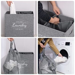 Fion'a magic Double Laundry Hamper with Lid and Removable Laundry Bags, 2 Divided Clothes Hamper, 125L Divider Dirty Clothes Basket with Handles for Bedroom, Laundry Room, Bathroom, Grey