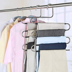 Myfolrena Pants Hangers Non Slip Updated S-Shaped 5 Layers Hangers Closet Space Saver for Jeans Scarf Tie Clothes(6 Pack Grey+4 Pack Black)