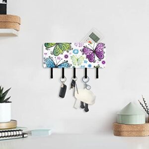 Sinestour Spring Butterflies Key Holder for Wall Key Hanger with 5 Key Hooks Key Rack Organizer Key and Mail Holder for Wall Decorative Entryway Hallway Kitchen Farmhouse Apartment