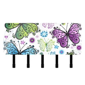 sinestour spring butterflies key holder for wall key hanger with 5 key hooks key rack organizer key and mail holder for wall decorative entryway hallway kitchen farmhouse apartment