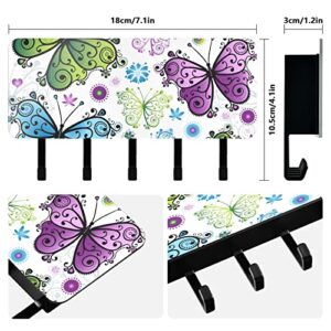 Sinestour Spring Butterflies Key Holder for Wall Key Hanger with 5 Key Hooks Key Rack Organizer Key and Mail Holder for Wall Decorative Entryway Hallway Kitchen Farmhouse Apartment