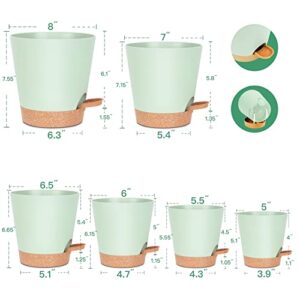 Warmplus Plastic Planters for Indoor Outdoor Plants and Flowers, 8/7/6.5/6/5.5/5 Inch Plant Pots with Drainage Holes,Watering Wick / Lip, Green