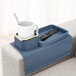 couch cup holder, philaeec silicone anti-spill and anti-slip sofa drink holder, strong sofa armrest tray, portable couch drink organizer arm table, couch accessories suitable for recliner table (blue)
