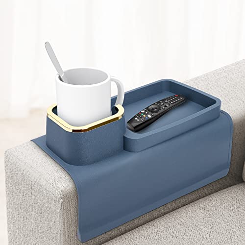 Couch Cup Holder, PhilaeEC Silicone Anti-Spill and Anti-Slip Sofa Drink Holder, Strong Sofa Armrest Tray, Portable Couch Drink Organizer Arm Table, Couch Accessories Suitable for Recliner Table (Blue)