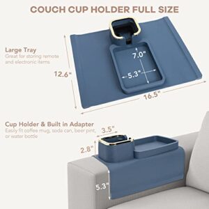 Couch Cup Holder, PhilaeEC Silicone Anti-Spill and Anti-Slip Sofa Drink Holder, Strong Sofa Armrest Tray, Portable Couch Drink Organizer Arm Table, Couch Accessories Suitable for Recliner Table (Blue)