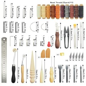 PLANTIONAL Leather Working Tools for Beginners: Professional Leather Craft Kit with Waxed Thread Groover Awl Stitching Punch for Leathercraft Adults Gifts